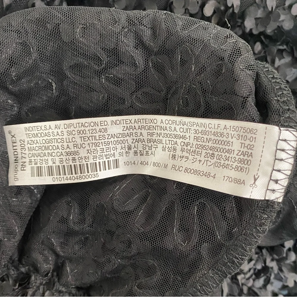 Zara Black Textured Sheer Long-Sleeve Top